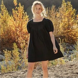 Doen Earhart Mini Dress Organic Cotton Black Puff Sleeve XS EUC